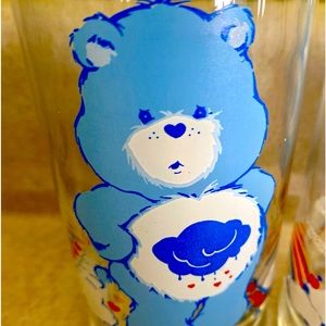 2 Vintage 1983 Care Bears Grumpy Bear 6" Glasses. Pizza Hut  Hugs welcome
